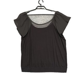 Torrid‎ Shirt Womens 2X Black Blouse Metal Trim Neckline Flutter Sleeve Popover